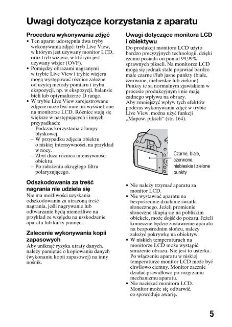 Sony DSLR-A330L - DSLR-A330L Consignes d&rsquo;utilisation Polonais