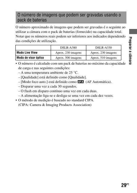 Sony DSLR-A330L - DSLR-A330L Consignes d&rsquo;utilisation Portugais