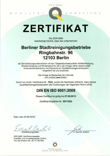 Zertifikat Qualitätsmanagementsystem - BSR