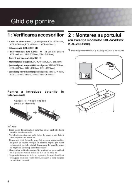 Sony KDL-32V4700 - KDL-32V4700 Consignes d&rsquo;utilisation Roumain