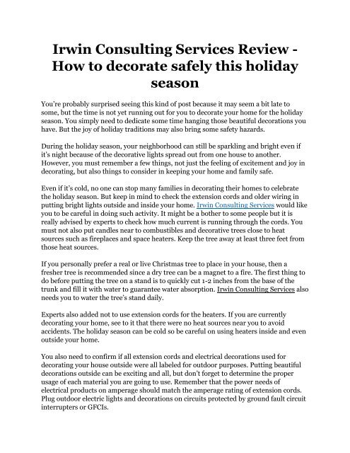 Irwin Consulting Services Review - How to decorate safely this holiday season