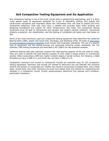 Soil Compaction Testing Equipment and Its Application