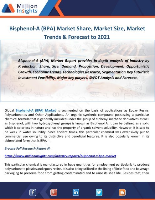 Bisphenol-A (BPA) Market Share, Market Size, Market Trends & Forecast to 2021