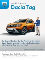 Am 13. Januar 2018 ist Dacia Tag in den Autohäusern der Bohr Gruppe!