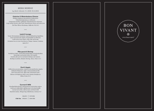 Bon Vivant menu 11.1.-15.5.2018, Silja Serenade & Silja Symphony