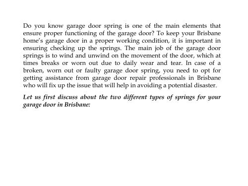 Garage Door Springs Repairs in Brisbane