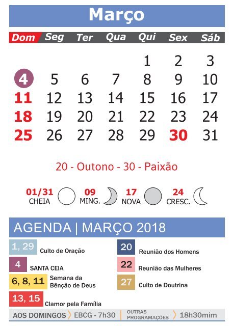 Calendário 2018 - Agenda Programada