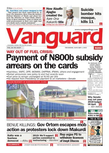 04012018 - WAY OUT OF FUEL CRISIS: Payment of N800b subsidy arrears on the cards