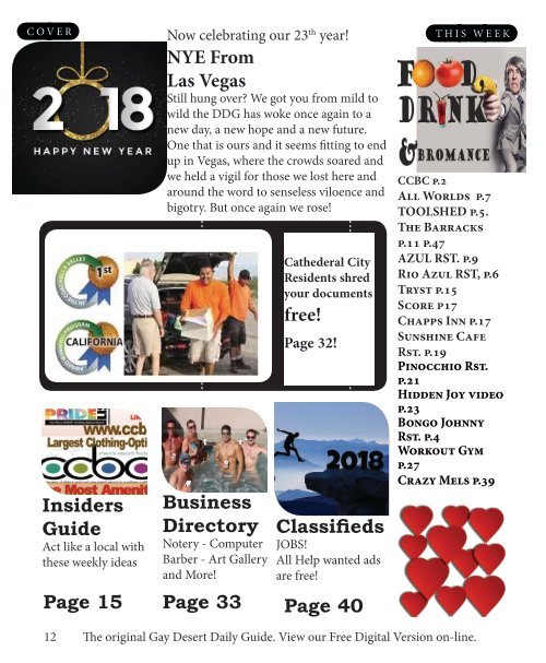 Jan 3 to Jan 9, 2018 Your Gay Desert Daily Guide Since 1994