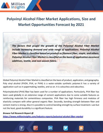 Polyvinyl Alcohol Fiber Market Applications, Size and Market Opportunities Forecast by 2021