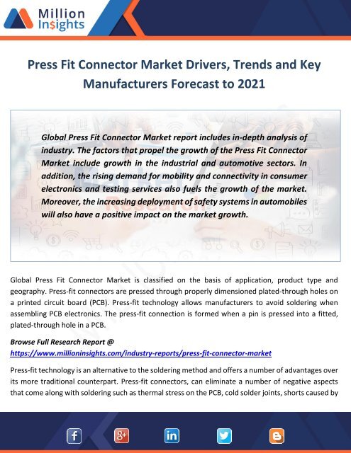 Press Fit Connector Market Drivers, Trends and Key Manufacturers Forecast to 2021