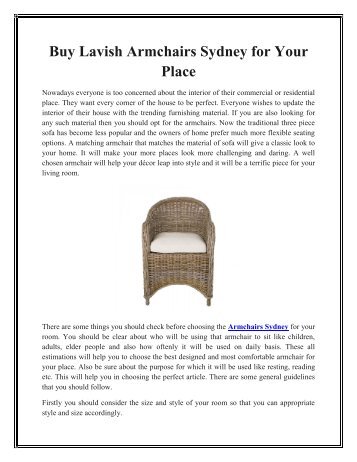 Buy Lavish Armchairs Sydney for Your Place