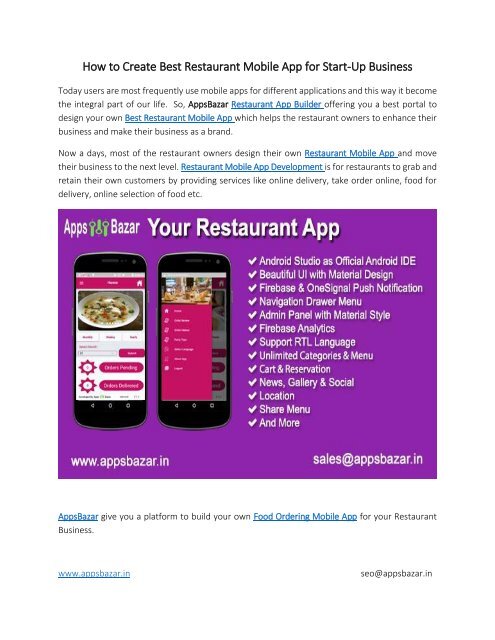 How to Create Best Restaurant Mobile App for Start-Up Business