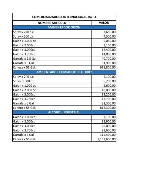 PRECIOS ORION 2017. TABLET