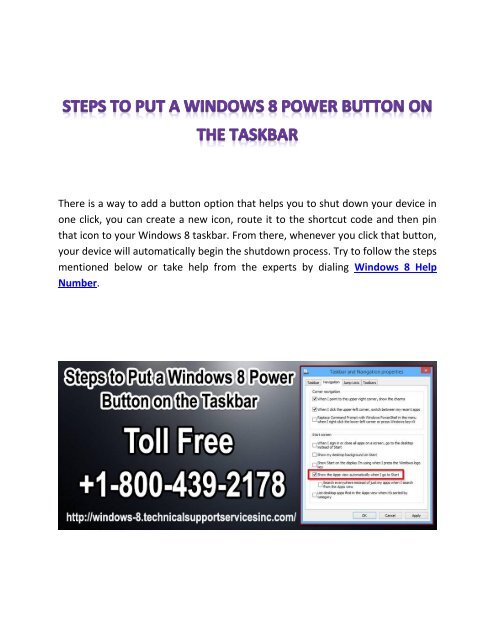 Steps to Put a Windows 8 Power Button on the Taskbar