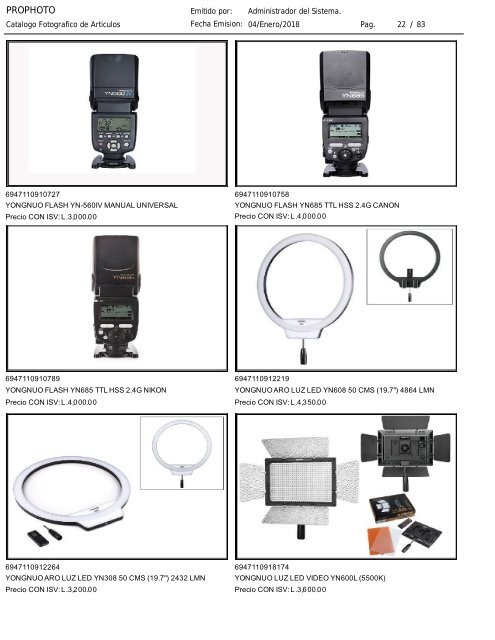 Catalogo ProPhoto actualizado al 4-Enero-2018