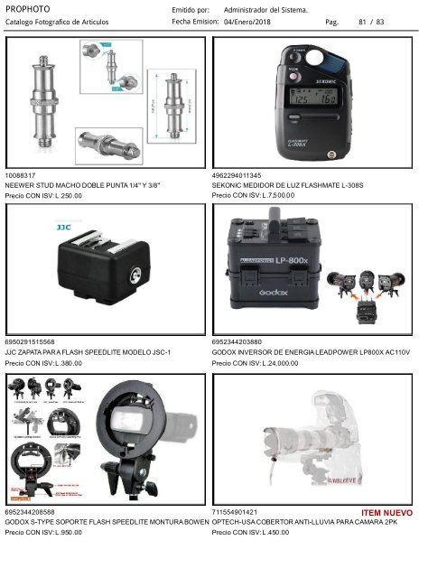 Catalogo ProPhoto actualizado al 4-Enero-2018