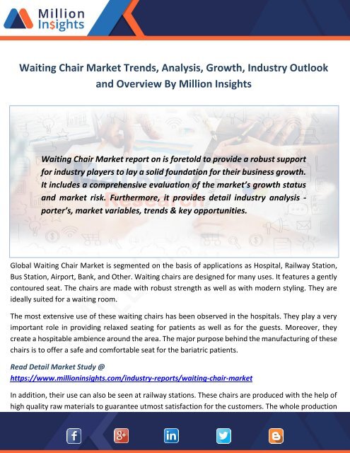 Waiting Chair Market Trends, Analysis, Growth, Industry Outlook and Overview By Million Insights