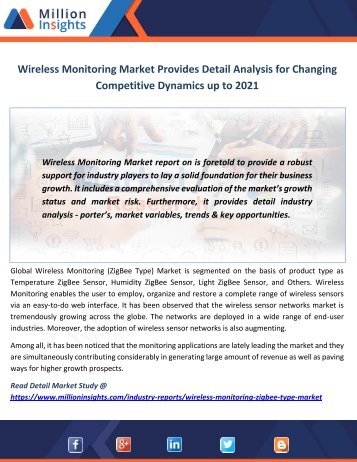 Wireless Monitoring Market Provides Detail Analysis for Changing Competitive Dynamics up to 2021