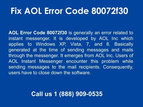  AOL Mail Error Code 80072f30 call 1-888-909-0535 Support Number