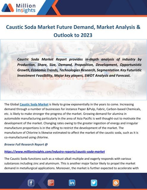 Caustic Soda Market Future Demand, Market Analysis & Outlook to 2023