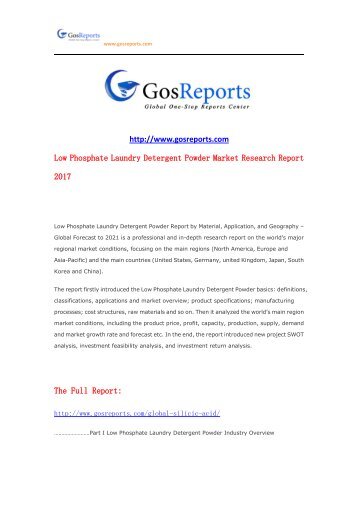 Gosreports Conclusion： Low Phosphate Laundry Detergent Powder Market Research Report 2017