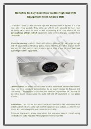 Benefits to Buy Best New Audio High End Hifi Equipment from Choice Hifi