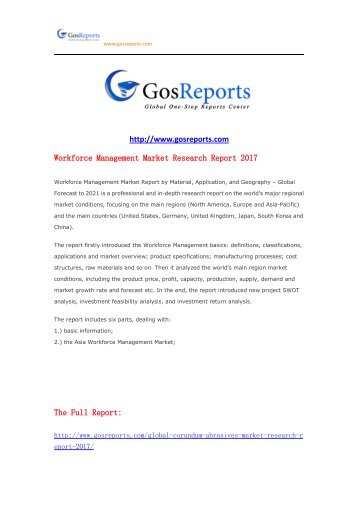 Gosreports Conclusion： Workforce Management Market Research Report 2017