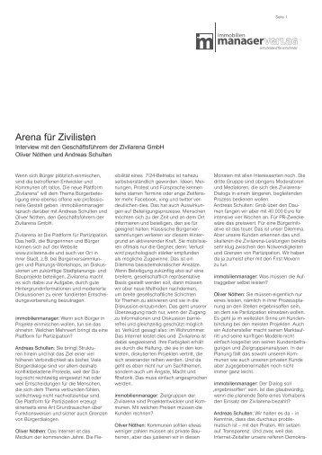 Interview Immobilienmanager, Mai 2012 (PDF 1.5 MB) - Zivilarena