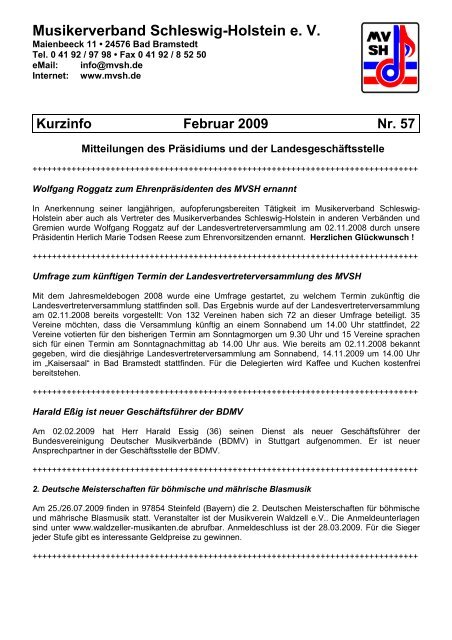 Kurzinfo Februar 2009 Nr. 57 - Musikerverband Schleswig-Holstein ...