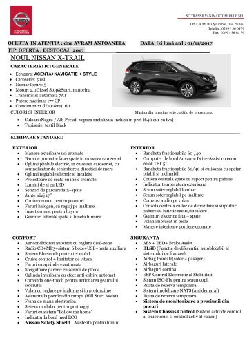 Lista dotari Noul Nissan X-TRAIL ACENTA+NAVI +STYLE  Destocaj