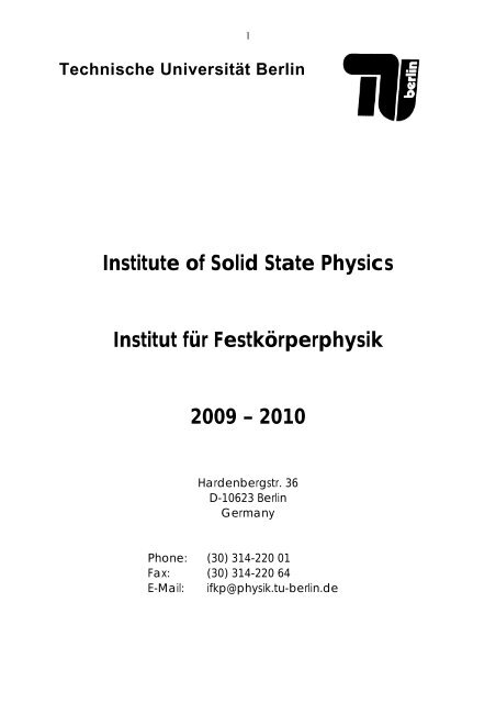 Institute of Solid State Physics Institut für Festkörperphysik 2009 ...