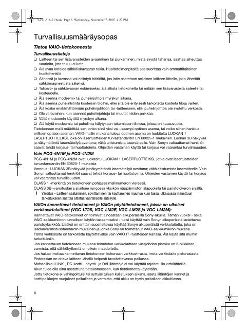 Sony VGN-SZ7RXN - VGN-SZ7RXN Documents de garantie Finlandais