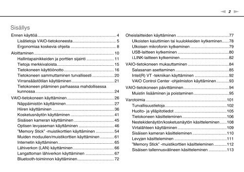 Sony VPCJ12L0E - VPCJ12L0E Mode d'emploi Finlandais