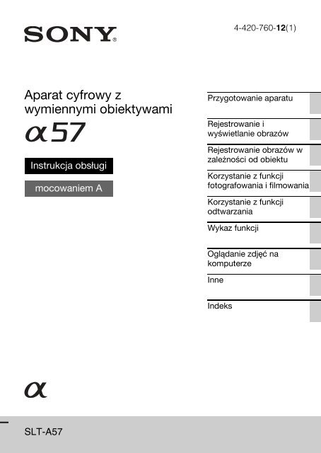 Sony SLT-A57M - SLT-A57M Consignes d&rsquo;utilisation Polonais