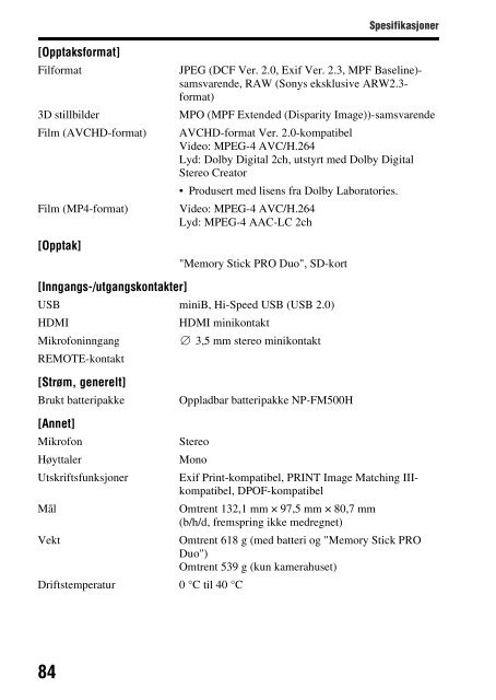 Sony SLT-A57M - SLT-A57M Consignes d&rsquo;utilisation Norv&eacute;gien