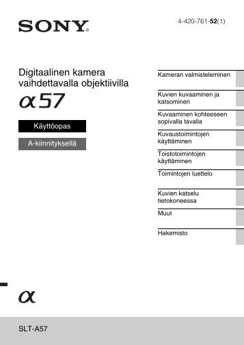 Sony SLT-A57M - SLT-A57M Consignes dâutilisation Finlandais