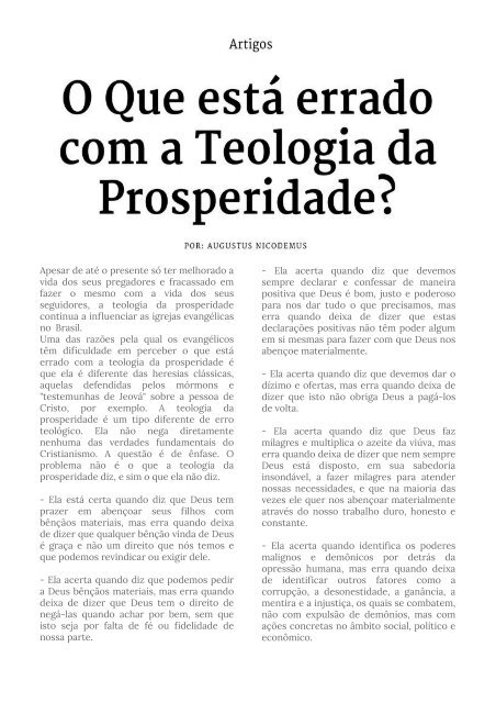 Teologia da Prosperidade (O Falso Evangelho)