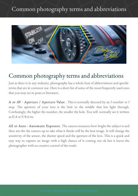 Common photography terms and abbreviations