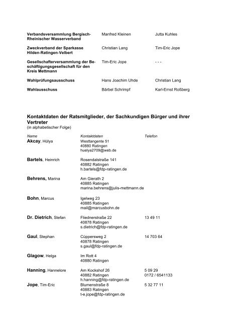Gremienbesetzungsliste der FDP-Fraktion im Rat ... - FDP Ratingen