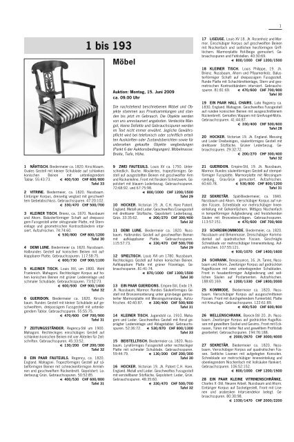 1 bis 193 Möbel - Auktionen Schuler