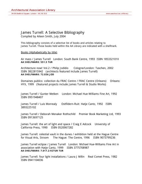 James Turrell: A Selective Bibliography - Architectural Association ...