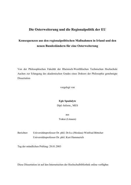 Die Osterweiterung und die Regionalpolitik der EU - RWTH Aachen ...