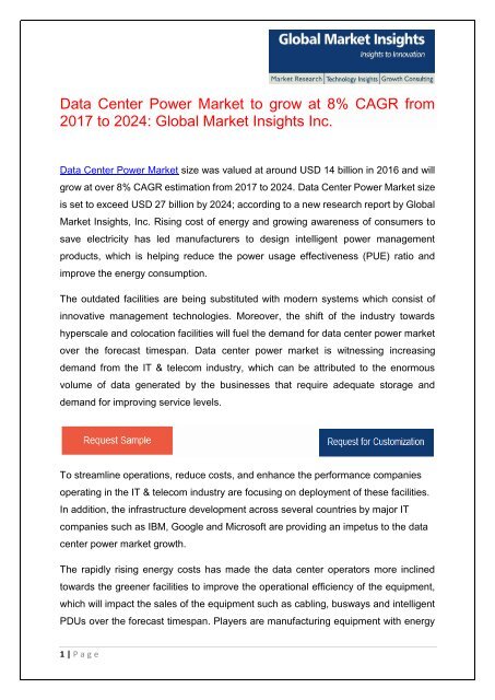 Data Center Power Market forecast to surpass $27bn by 2024