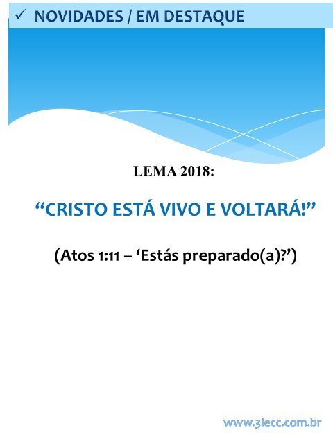 Programação do mês de Janeiro - 3ª IECC