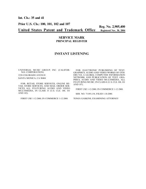 United States Patent and Trademark Office