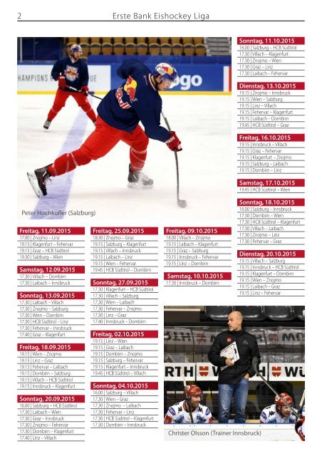 Eishockey Spielkalender 2015/16