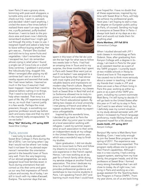 Sweet Briar College JYF in Paris Alumni Magazine - December 2018