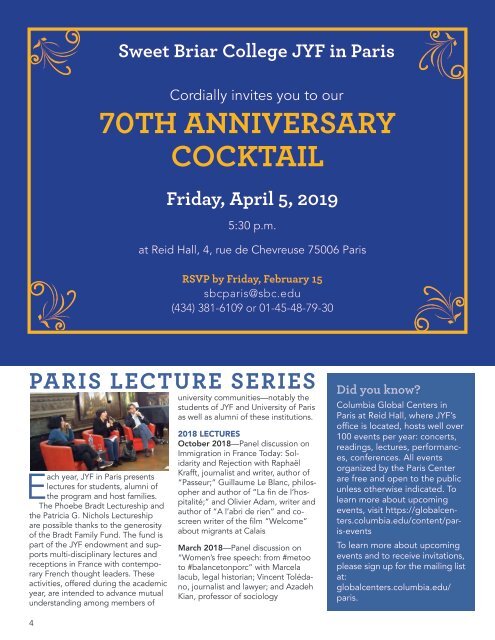 Sweet Briar College JYF in Paris Alumni Magazine - December 2018