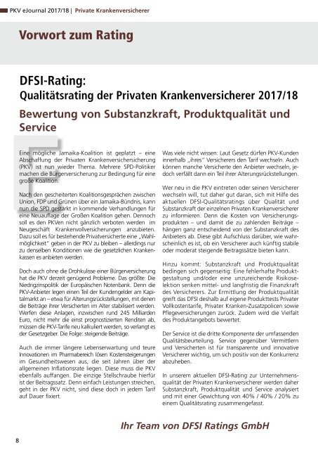 DFSI-Studie / Qualitätsrating der Privaten Krankenversicherung 2017/18